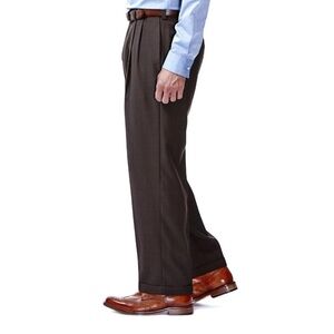 Haggar Men's Classic Fit Stretch Stria Dark Chocolate Dress Pants 38Wx29L - NWT
